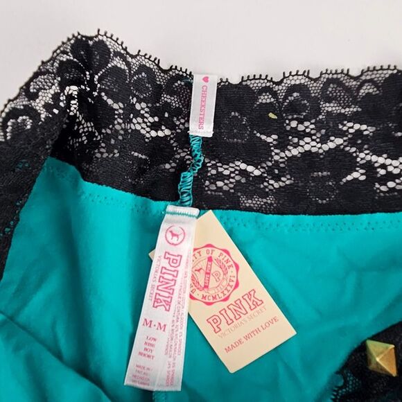 Victoria’s Secret M Boyshort Panty VS Pink Cheekster Medium Panties Teal Black - Picture 4 of 5